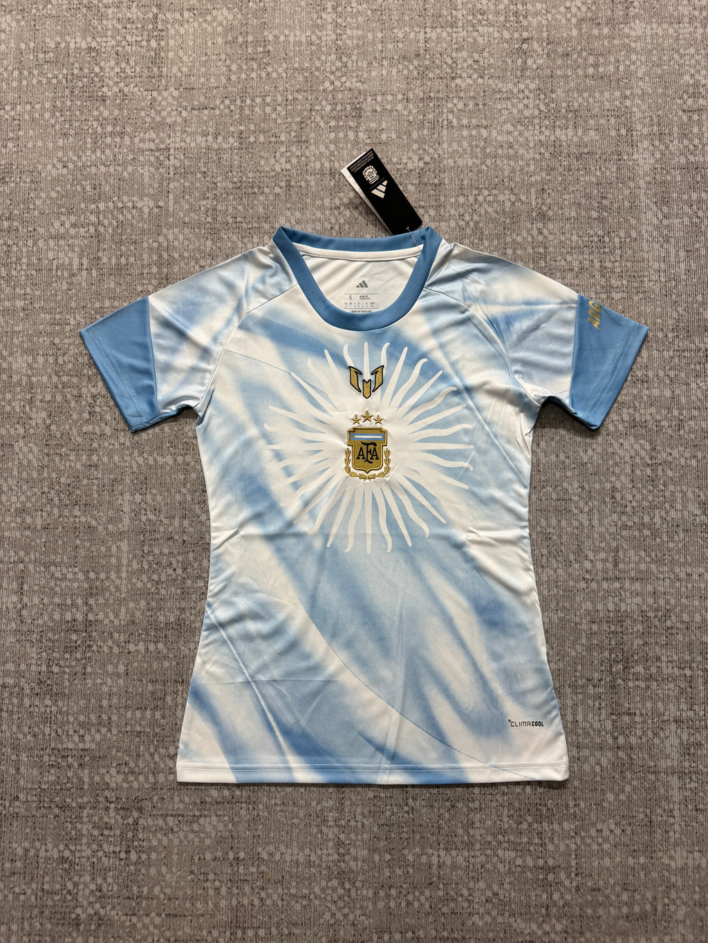 Maillot Argentine femme blanc et bleu — vue entière de face