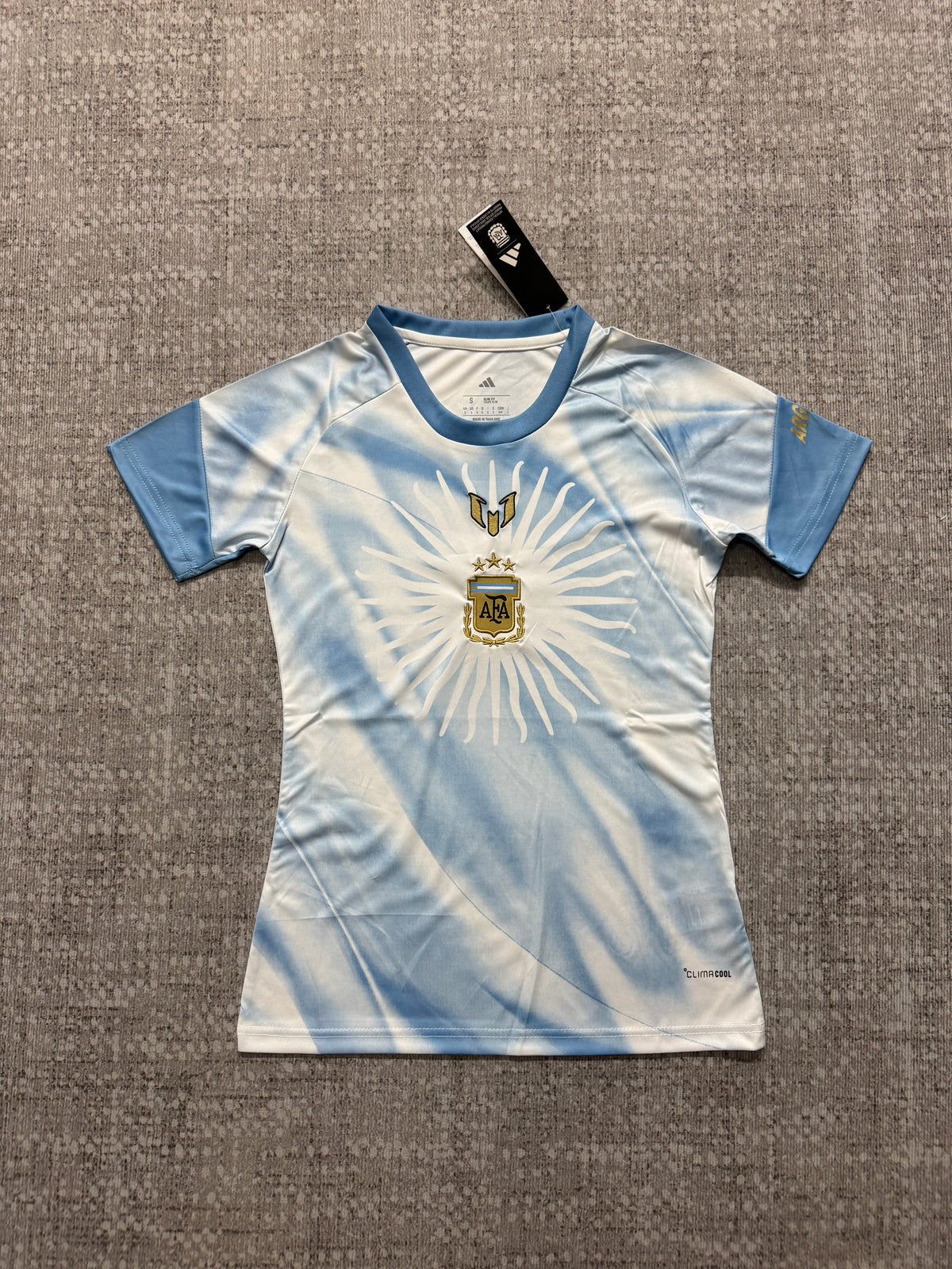 Maillot Argentine femme blanc et bleu — vue entière de face